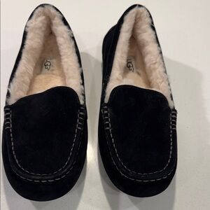 UGG Black Suede Loafers with Cream Shearling